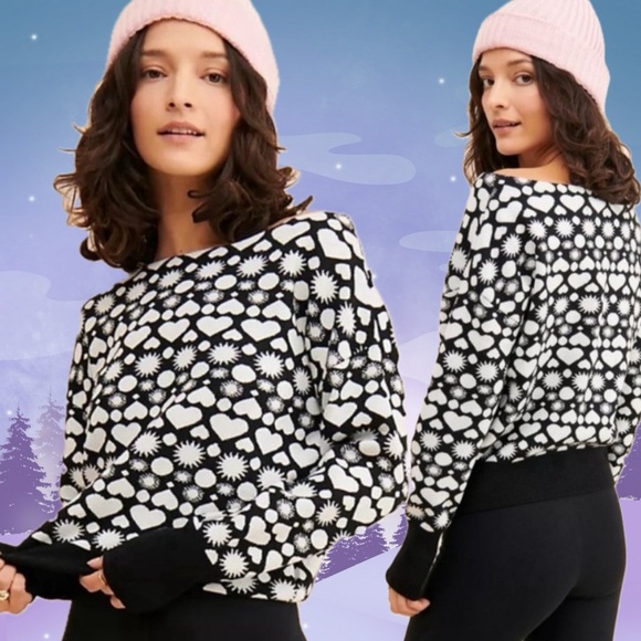 AnthropologieMaeve Boatneck Sweater Heart Sun Black White...